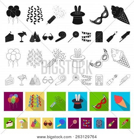 Party, Entertainment Flat Icons In Set Collection For Design. Celebration And Treat Vector Symbol St