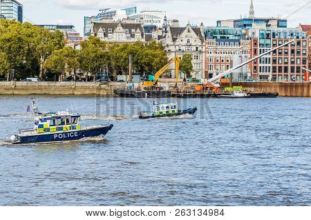 London October 2018. A View Of The City Skyline Over The River Thames In London
