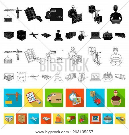 Logistics And Delivery Flat Icons In Set Collection For Design. Transport And Equipment Isometric Ve