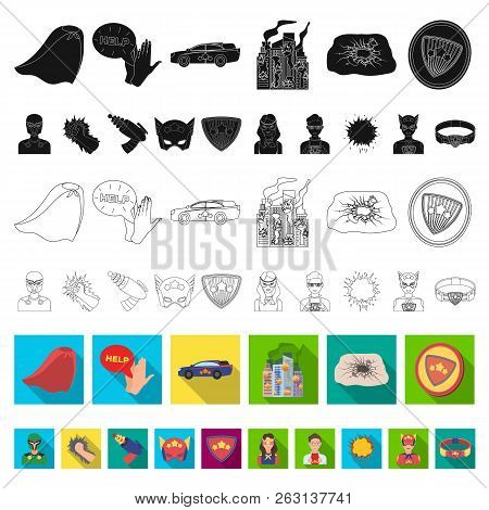 A Fantastic Superhero Flat Icons In Set Collection For Design. Superhero Equipment Vector Symbol Sto