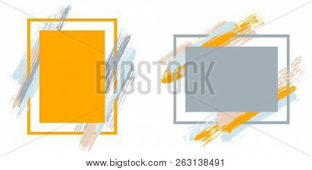 Retro Frames With Paint Brush Strokes Vector Collection. Box Borders With Painted Brushstrokes Backg