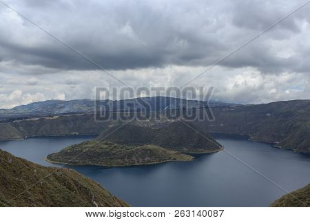 Views On The Hike Around Vulcano Lake Cuicocha Close To Otavalo, Ecuador
