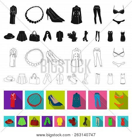 Women Clothing Flat Icons In Set Collection For Design.clothing Varieties And Accessories Vector Sym