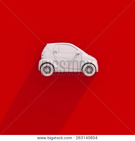 3d Small Modern Compact Car with Glossy Paint, Hi-Detailed Micro Car Template Mockup, Urban Electric Mini Car for Branding Corporate Identity Logo Design, Eco-Friendly Hi-Tech Vehicle, Small Vehicle