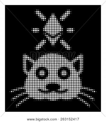 Halftone Pixelated Crypto Kitty Icon. White Pictogram With Pixelated Geometric Structure On A Black 