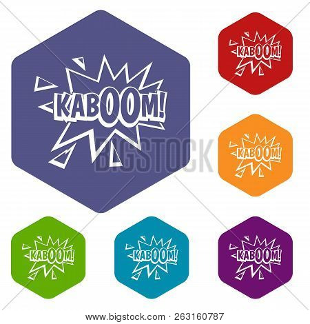 Kaboom, Explosion Icons Set Hexagon Isolated Illustration