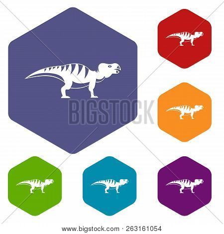 Hadrosaurid Dinosaur Icons Set Hexagon Isolated Illustration