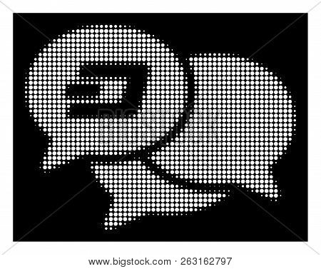 Halftone Dotted Dash Webinar Icon. White Pictogram With Dotted Geometric Structure On A Black Backgr