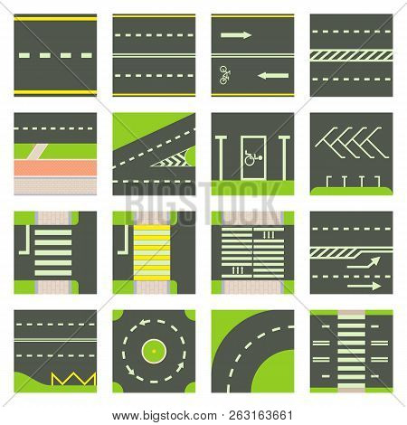 Road Constructor Module Icons Set. Cartoon Illustration Of 16 Road Constructor Module Icons For Web