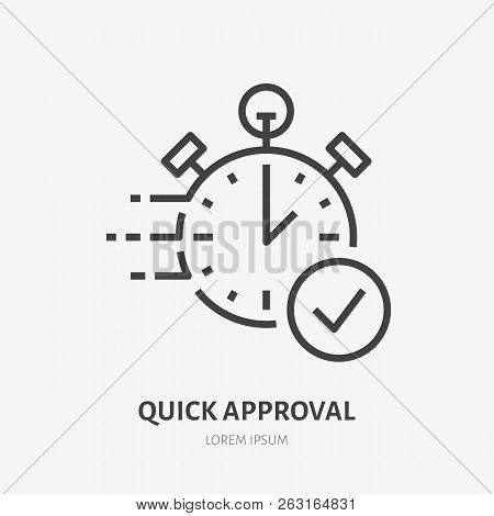 Stopwatch, Clock Flat Line Icon. Fast Money Transaction Concept Sign. Thin Linear Logo For Financial