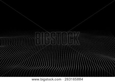 Wave Of Particles. Abstract Background With A Dynamic Wave. Big Data. Vector Illustration.
