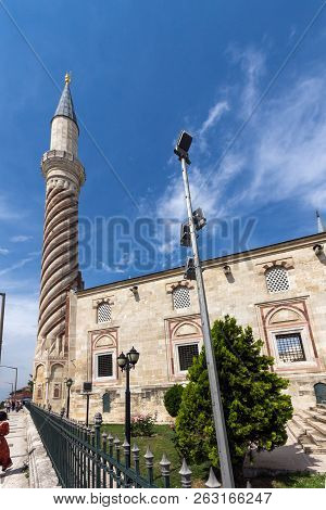 Edirne, Turkey - May 26, 2018:  Uc Serefeli Mosque Mosque In The Center Of City Of Edirne,  East Thr