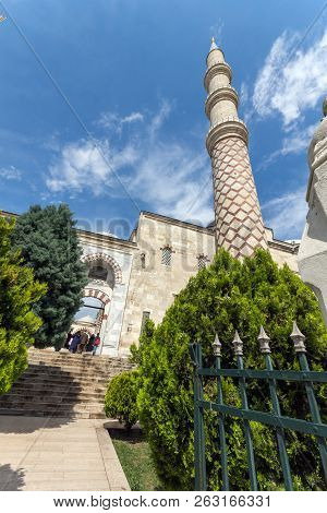 Edirne, Turkey - May 26, 2018:  Uc Serefeli Mosque Mosque In The Center Of City Of Edirne,  East Thr
