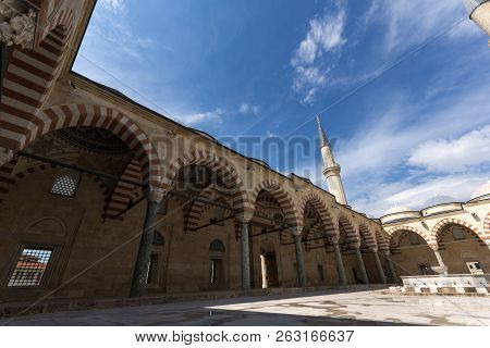 Edirne, Turkey - May 26, 2018:  Uc Serefeli Mosque Mosque In The Center Of City Of Edirne,  East Thr