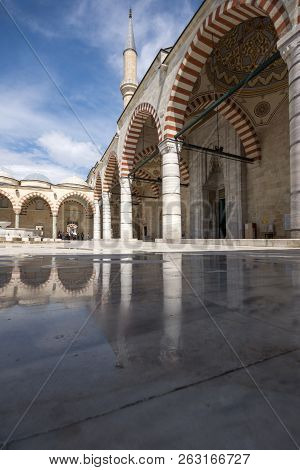 Edirne, Turkey - May 26, 2018:  Uc Serefeli Mosque Mosque In The Center Of City Of Edirne,  East Thr