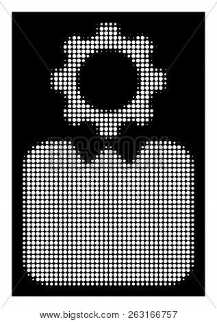 Halftone Pixelated Bureaucrat Icon. White Pictogram With Pixelated Geometric Pattern On A Black Back