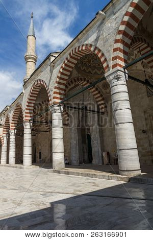 Edirne, Turkey - May 26, 2018:  Uc Serefeli Mosque Mosque In The Center Of City Of Edirne,  East Thr