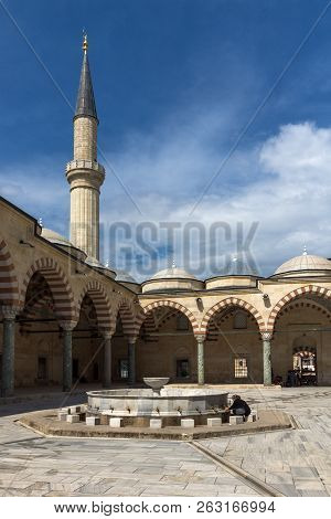 Edirne, Turkey - May 26, 2018:  Uc Serefeli Mosque Mosque In The Center Of City Of Edirne,  East Thr