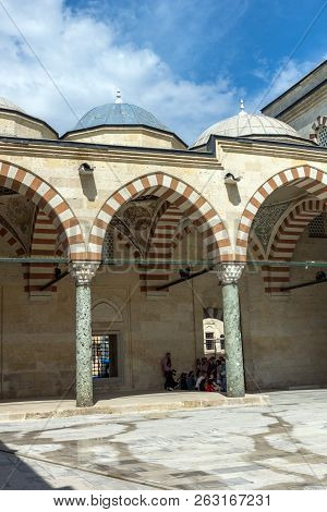 Edirne, Turkey - May 26, 2018:  Uc Serefeli Mosque Mosque In The Center Of City Of Edirne,  East Thr