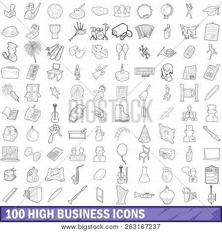 100 Hign School Icons Set In Outline Style For Any Design Illustration