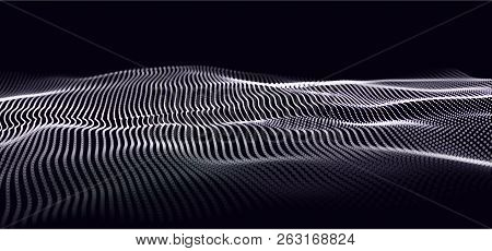 Wave Of Particles. Big Data. Abstract Background With A Dynamic Wave. Vector Illustration.