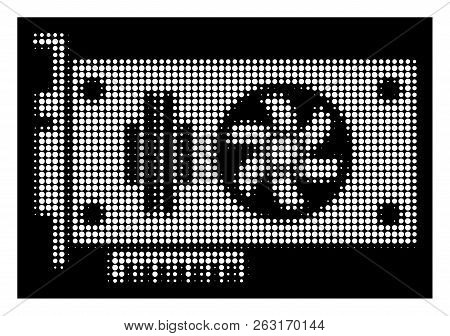 Halftone Pixel Videocard Icon. White Pictogram With Pixel Geometric Pattern On A Black Background. V