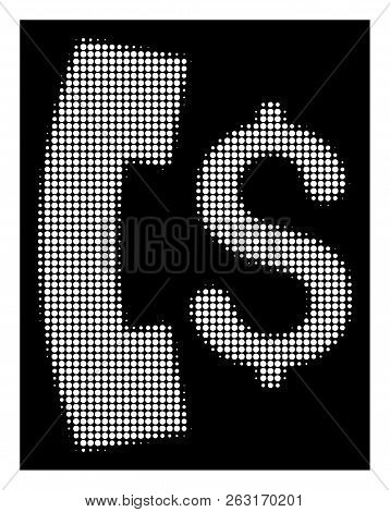 Halftone Pixelated Pay Phone Call Icon. White Pictogram With Pixelated Geometric Structure On A Blac