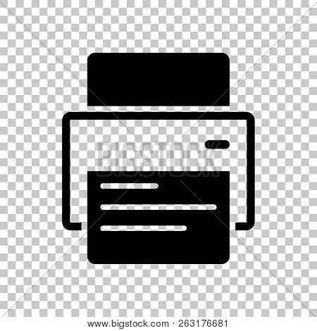 Printer And Paper. Black Sumbol On Transparent Background.