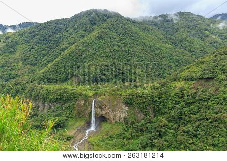 Waterfall On The Cascada Road In Banos, Ecuador