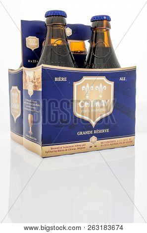 Winneconne, Wi - 7 October 2018: A Four Pack Of Chimay Grand Reserve Beer On An Isolated Background