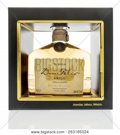 Winneconne, Wi - 7 October 2018: A Package Of Don Felix Anejo De Agave Tequila On An Isolated Backgr