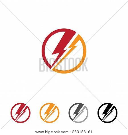 Flat Round Thunder For Web Or App Symbol With Different Color. Electric Danger Light Power Voltage F