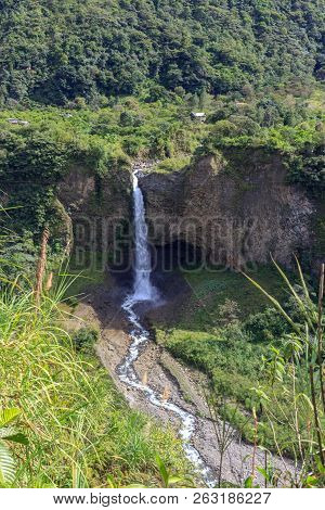 Waterfall On The Cascada Road In Banos, Ecuador