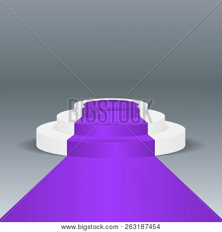 Violet Carpet Podium On Gray Background, Stock Vector