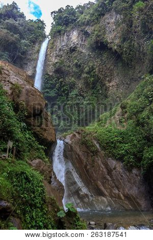 Waterfall On The Cascada Road In Banos, Ecuador