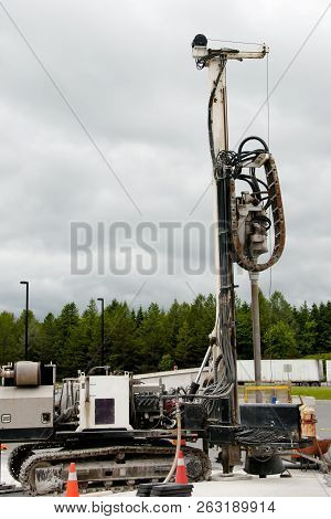 Industrial Sonic Drill Rig On Construction Site