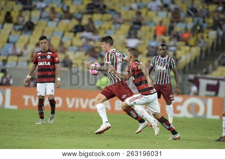 Rio, Brazil - October 13, 2018: Ibanez Player In Match Between Flamengo And Fluminense By The Brazil