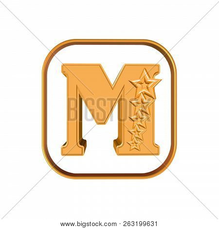 3d Illustration Letter M And Five Stars On White Background