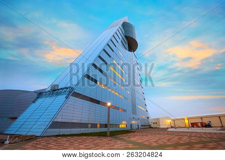 Aomori, Japan - April 23 2018: Aspam Is A Triangle-shaped Building After The Image Of The Letter “a”