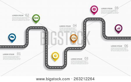 Navigation Roadmap Infographic Timeline Concept With Place For Your Data. Vector Illustration.