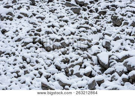 Scree Slope Covered With Snow