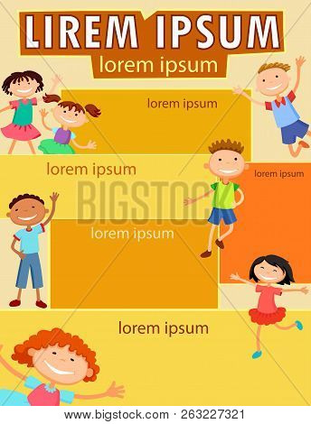 Vector Brochure Backgrounds With Cartoon Children. Infographic Template Design.