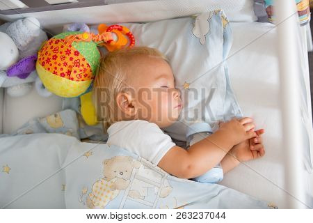 Cute Little Baby Boy, Sleeping With Bottle With Formula Milk