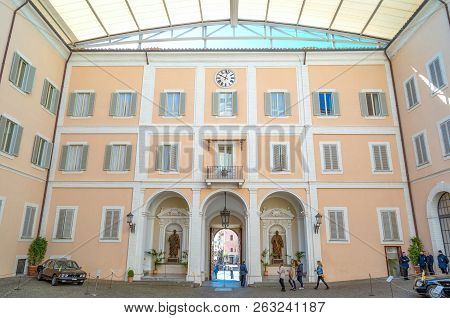 Castelgandolfo, Italy - April 21, 2017: The Courtyard Of The Apostolic Palace, Summer Residence Of T