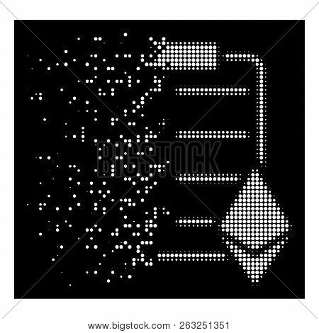 Ethereum Smart Contract Icon With Disappearing Effect On Black Background. White Circle Dots Are Arr