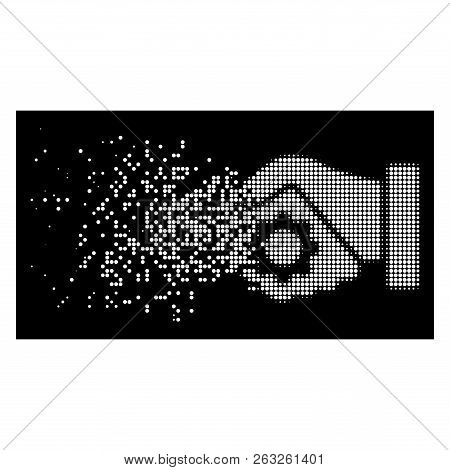 Smart Contract Handshake Icon With Disappearing Effect On Black Background. White Pixels Are Combine