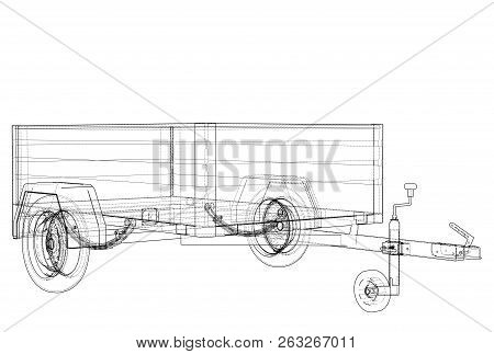 Open Trailer Sketch. Vector Rendering Of 3d. Wire-frame Style. The Layers Of Visible And Invisible L