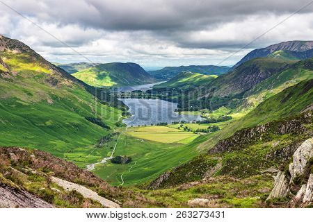 Buttermere Lake And Crummock Water Viewed From The Slopes Of Fleetwith Pike In The English Lake Dist