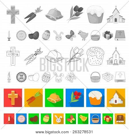 Easter Is A Christian Holiday Flat Icons In Set Collection For Design. Easter Attributes Vector Symb