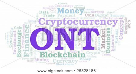 Ont Or Ontology Cryptocurrency Coin Word Cloud. Word Cloud Made With Text Only.